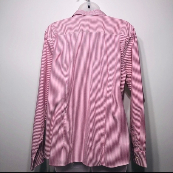 Land's End Red White Stripe Button Shirt No Iron Pinpoint Oxford Women's 8 EUC - Picture 2 of 6